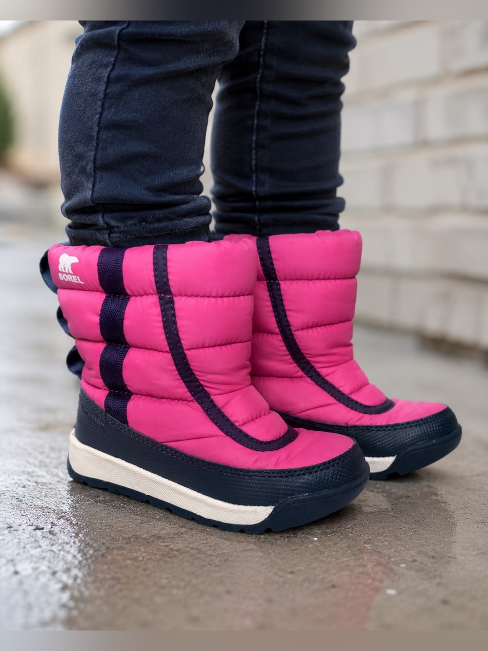 Sorel Girls Whitney 2 Puffy Mid Pink and Black Snow Boots